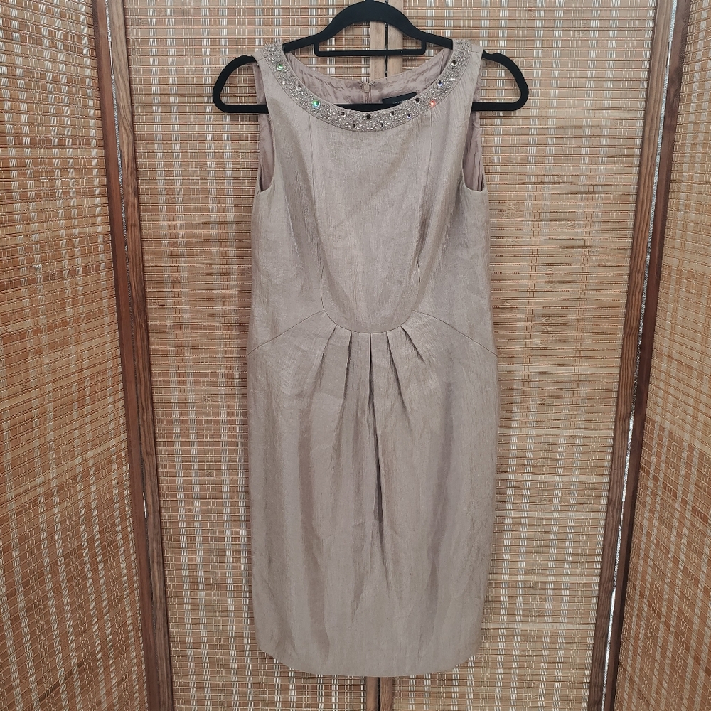 ā§ Adrianna Papell Champagne Beaded Sleeveless Shift Dress Size 6